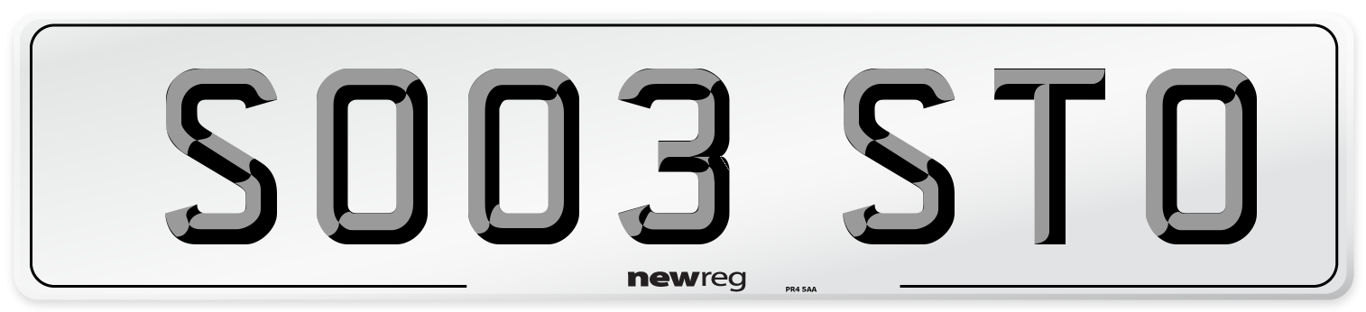SO03 STO Number Plate from New Reg